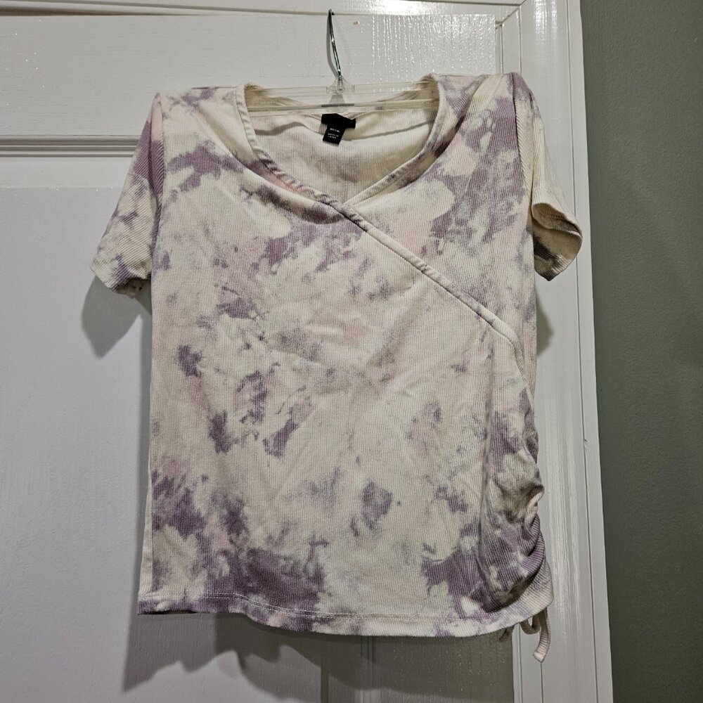 Art Class Girl's‎ Size M (7/8) Purple, Pink, and Cream Tie-Dye Faux Wrap Top